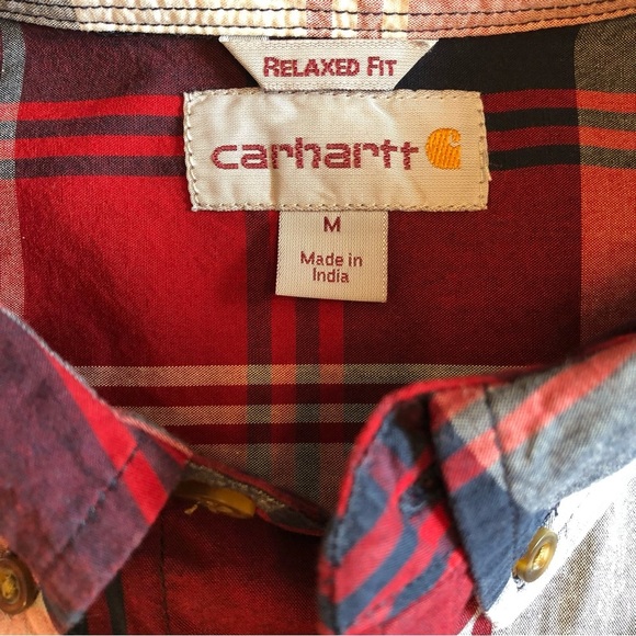 Carhartt Red/Tan/Blue Casual Button Down Relaxed Fit Shirt Size M - Picture 7 of 8